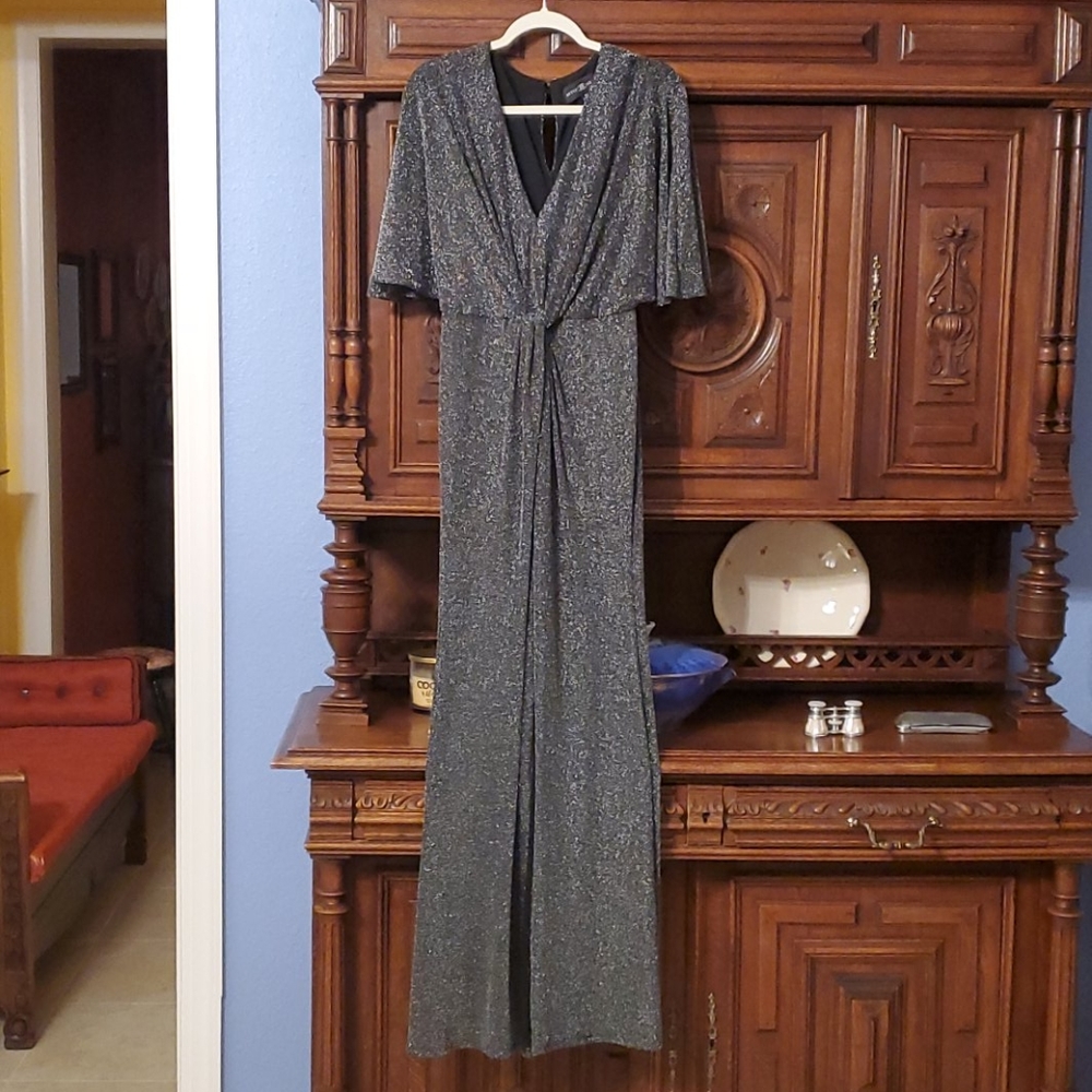 Formal silver dress, long, silver lurex size 10